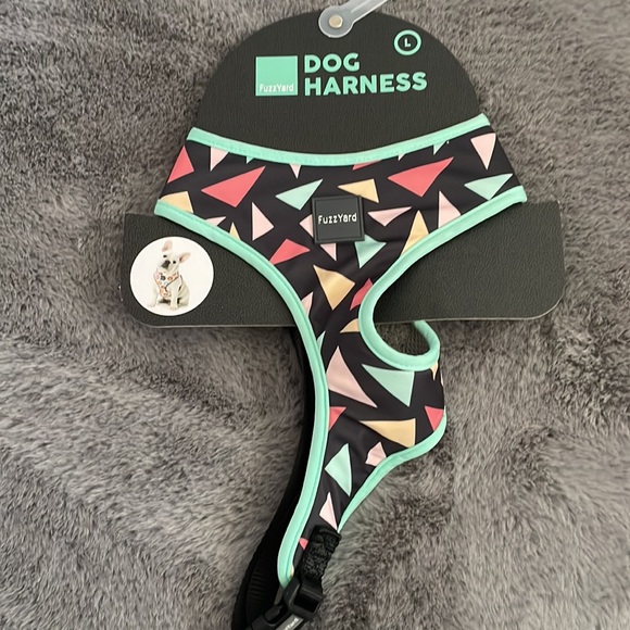 🆕FuzzYard Rad Dog Harness | Large|Charcoal with Pink, Orange and Teal Triangles - Picture 5 of 7